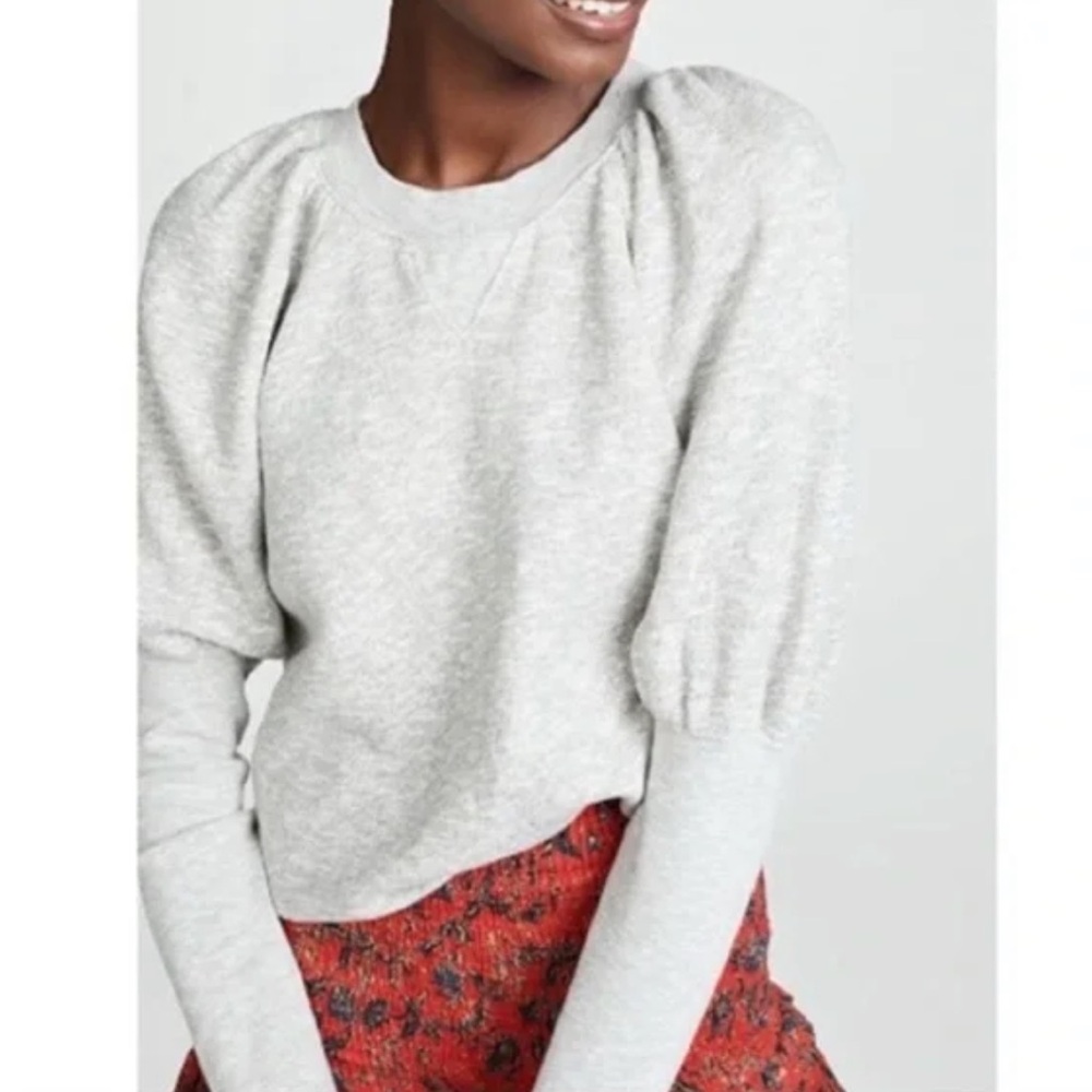 Ulla Johnson Heather Gray Puff-Sleeve Crew Sweater